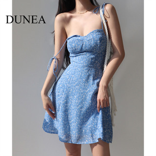 Đầm Cami hoa buộc dây màu xanh cổ điển gợi cảm dành cho nữ DUNEA