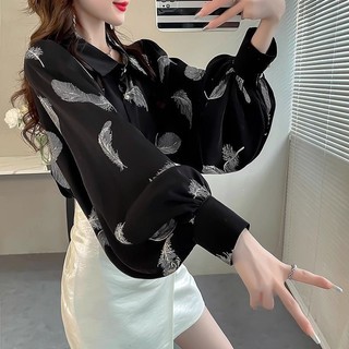 Áo Sơ Mi Nữ Mùa Hè 2024 Phù Hợp Với Bên Ngoài Mặc Thiết Kế Cảm Giác Niche Rời Đèn Lồng Tay Thời Trang Rời In Áo Sơ Mi