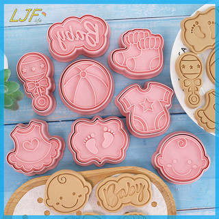 Ljf 8 cái / bộ diy bé hoạt hình bánh quy khuôn cắt cookie 3d bánh quy khuôn nhựa nướng bánh quy tem cookie trang trí dụng cụ vn