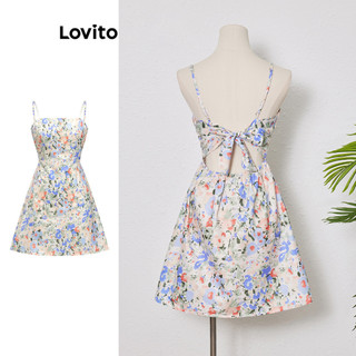 Đầm Lovito cột dây lưng họa tiết nhiệt đới boho cho nữ L80ED326