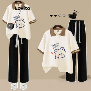 Lovito Áo thun họa tiết khối màu động vật thông thường dành cho nữ LNE57197