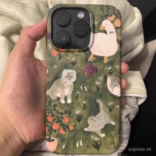 Ốp điện thoại iPhone hàng ngày Grassland Duck Cat Tương thích iPhone 11 12 13 pro max 7 8 plus 12promax 13promax 14promax 15promax xr Vỏ bảo vệ điện thoại Vỏ cứng bảo vệ chống gõ