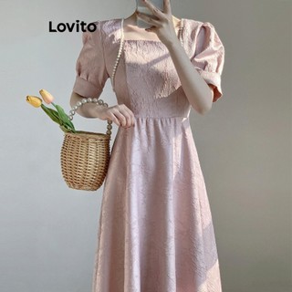 Đầm Lovito đính ngọc trai màu trơn phong cách thanh lịch cho nữ LNE54314