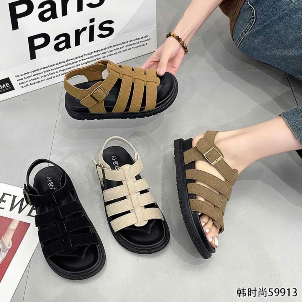 Sandal nữ đế 3 phân hàng Quảng Châu 3 quai da lộn (Mã