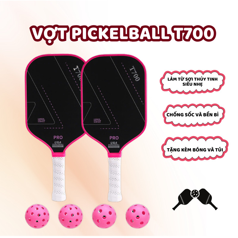 Combo 2 Vợt Pickleball T700 PRO Cao Cấp Siêu Nhẹ, Chuyên Nghiệp, Sợi Carbon Mặt Nhám, Tặng Túi Đựng 
