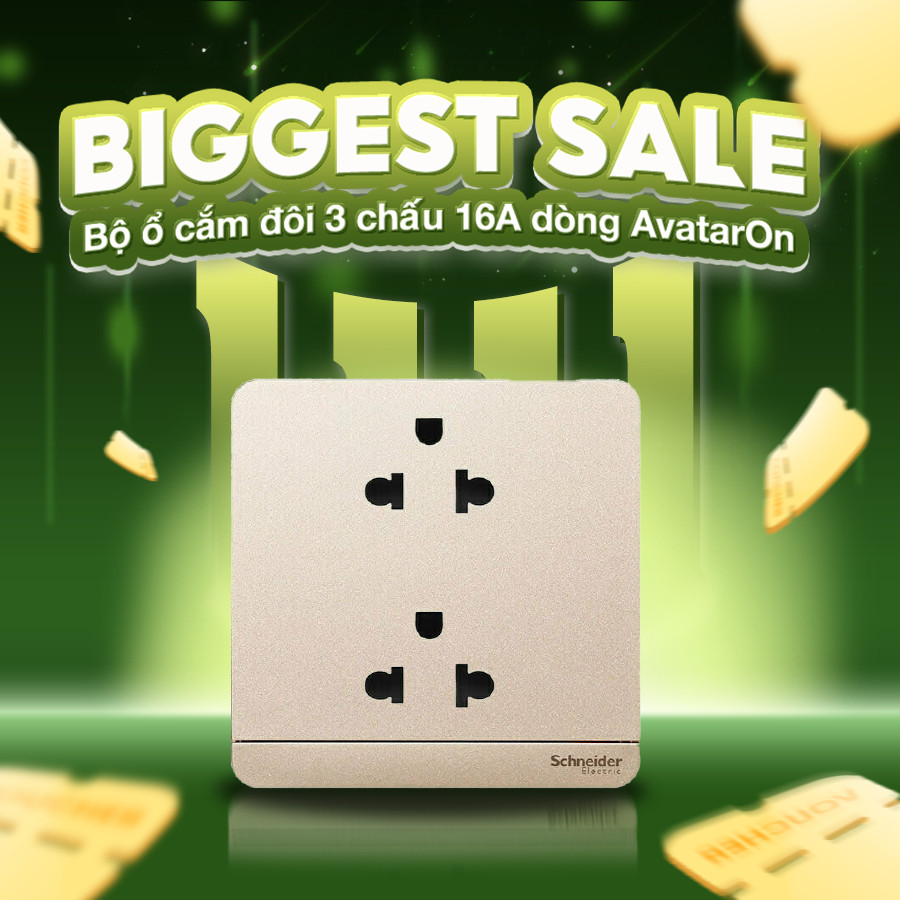 Bộ ổ cắm đôi 3 chấu 16A màu Vàng ánh kim E83426UES2_WG_G19 SCHNEIDER