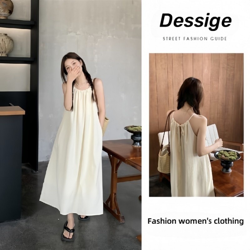 Váy 2 dây trễ vai đi biển Đầm hai dây dài bigsize nữ Dây Sling Đầm Nữ Mùa Hè