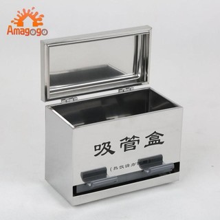 Amagogo Máy phân phối ống hút Thanh cà phê có nắp Hộp đựng quầy bếp Hộp rơm