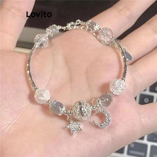 Vòng tay Lovito đính đá ngôi sao màu trơn thường ngày cho nữ LFA06110 (Màu bạc)