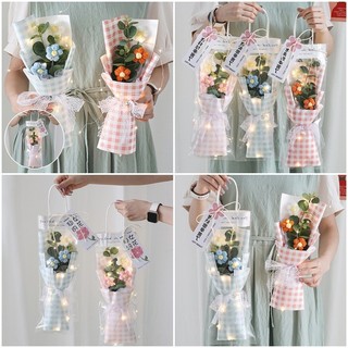 Lãng Mạn Tay Dệt Bó Hoa Ins Nhân Tạo Có Đèn LED Cưới Hoa Móc Đáng Yêu Ngày Của Mẹ Đồ Dùng Quà Tặng