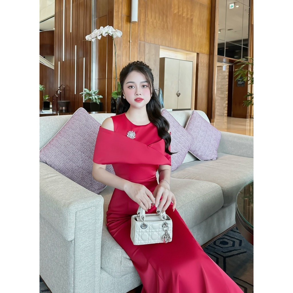 Đầm Lụa Đỏ Dự Tiệc MAY M81 Sang Trọng Tôn Dáng Che Khuyết Điểm