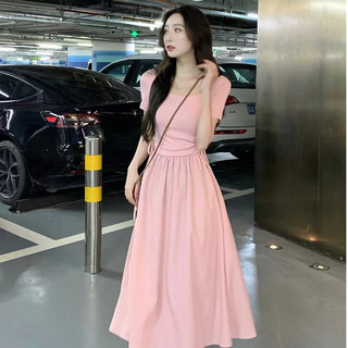 Váy cottagecore Đầm babydoll Váy body dáng dài Đầm Mùa Hè 2024 Phong Cách Mới Phiên Bản Hàn Quốc Thiết Kế Tính Khí Cảm Giác Sang Trọng Mỏng Hơn Nhìn Váy Chữ a Màu Hồng