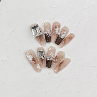 Huayang Spring Nail Beauty White Phototherapy Vẽ Tay Dán Móng Tay Handmade Mặc Móng Tay Thành Phẩm Bán Buôn Phong Cách Pháp