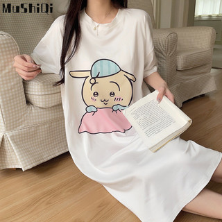 Mushiqi Bộ Đồ Ngủ Nữ Cổ Tròn Phong Cách Hàn Quốc Hoạt Hình Tay Ngắn Dễ Thương Rời Nhà Quần Áo