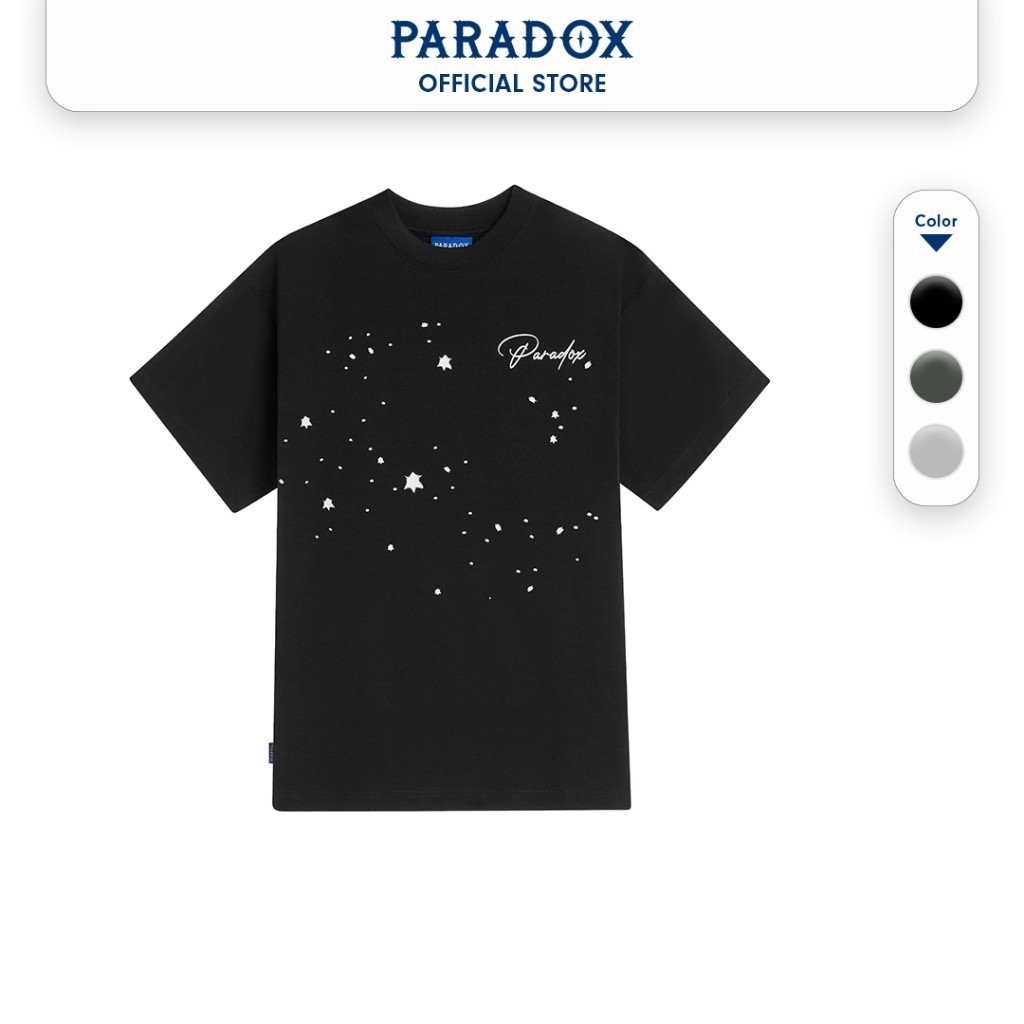 【CHÍNH HÃNG】 Áo thun form rộng Paradox tay lỡ - Unisex - In hình - STAR NIGHT - Xám Than