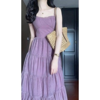 Qianqian Quần Áo Nữ QQ Sản Phẩm Mới Khuyến Mãi Pháp Tím Sling Dress Nữ Mùa Hè Tính Khí Cao Cấp Eo Eo Eo Ôm Hơn Dài Phong Cách Nhẹ Nhàng Váy Cổ Tích