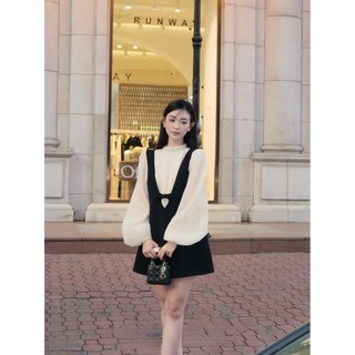 Sét Áo Tay Phồng Cổ Ngọc Phối Đầm Yếm Dễ Thương Sang Chảnh - ROSE CLOTHING D0880
