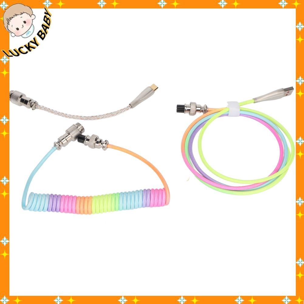 LUCKYBABY Bàn phím chơi game Cáp chuyển màu RGB Dạ quang tùy chỉnh cơ có thể thu vào USB C lò xo cuộn