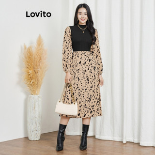 Đầm Lovito họa tiết da báo phong cách thường ngày cho nữ LBL20254
