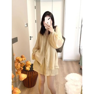 Qianqian QQ Spike Tik Tok Bán Chạy Mùa Hè 1.0-150kg Plus Size Bộ Đồ Thời Trang Nữ Béo mm Rời Nhẹ Chống Nắng Cổ Chữ V Áo Sơ Mi Nhỏ + Quần Short Bộ Đồ Hai Mảnh Phong Cách Nóng bỏng