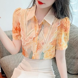 Áo Sơ Mi Nữ Họa Tiết Hoa Voan Nữ Mùa Hè Tay Ngắn Mỏng Top