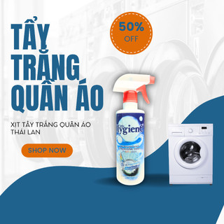 Xịt tẩy quần áo Hygiene Thái Lan dạng bọt tẩy quần áo trắng và màu