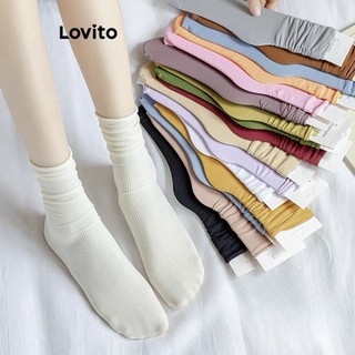  Lovito Tất cơ bản trơn thông thường cho nữ LNE39065 (Xám/Trắng/Đỏ tía/Đen)
