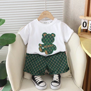  Trẻ Em Cotton Trẻ Em Bé Trai Bé Gái Quần Áo Mùa Hè Gấu Áo Thun Quần Short 2 Cái   bộ Trang Phục Trẻ Sơ Sinh Bộ Đồ Tập Đi 0-5 Tuổi 