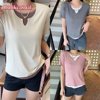 Áo thun cotton ren nữ co giãn mỏng vừa vặn áo thun hai mảnh cổ tròn tay ngắn áo sơ mi nữ mùa hè 2023 áo sơ mi giản dị thời trang