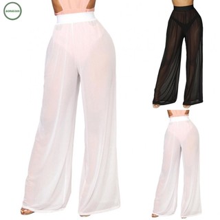 ⭐READY STOCK ⭐Trousers Solid Color Transparent Wide Beach Cover Up Dynamic Flare High Waist[Overseas Products]