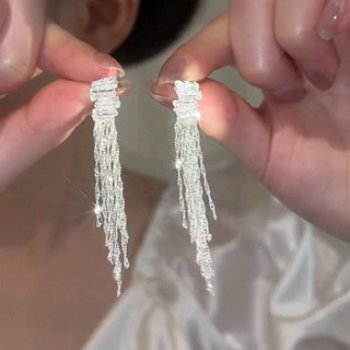 Tinh Tế Zircon Dây Xích Tua Rua S925 Bạc Kim Ánh Sáng Sang Trọng Thời Trang Độc Đáo Bông Tai Bán Buôn