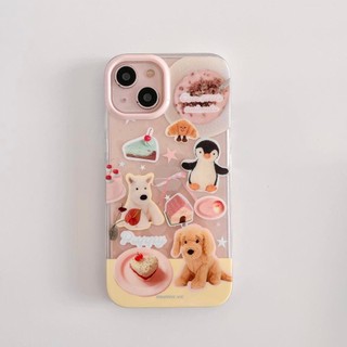 Ốp lưng cứng trong suốt Tương thích với iPhone 12 12Pro 12ProMax 13 13Pro 13ProMax 14 14Pro 14ProMax 15 15Pro 15ProMax Cake Puppy Penguin Pattern Case