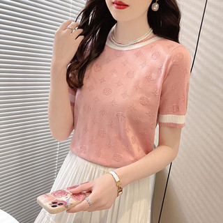 Áo coquette tay ngắn Áo phông Round Áo thun chui đầu dáng rộng cổ cho nữ Áo sơ mi Jacquard thời trang mùa hè