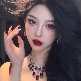 1 Đôi Bông Tai Nhỏ Giọt Màu Đỏ Vintage Phong Cách Cung Điện Ruby Xương Đòn Dây Chuyền Bữa Tối Móc Cổ Thanh Lịch