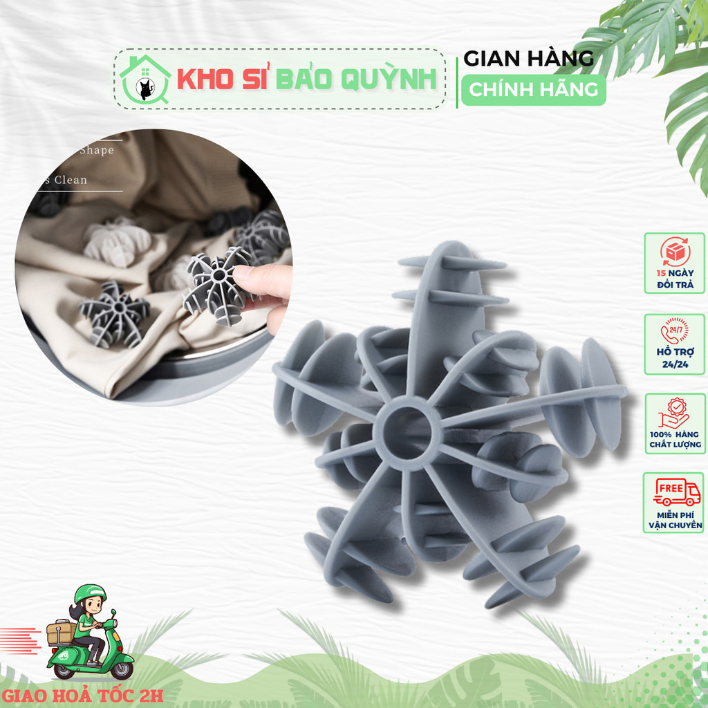 Set 10 Banh Giặt, Bóng Giặt Silicon Mềm Hình Bông Tuyết Chống Rối Làm Thẳng Quần Áo Tiện Dụng - Banh