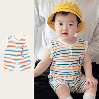Quần áo liền quần cho bé Quần áo liền quần sọc mùa hè Áo liền quần không tay cho bé trai bé gái Áo Vest Bodysuits 0-24 tháng tuổi Quần áo sơ sinh