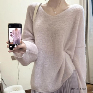 Áo len dệt kim dáng rộng phong cách Hàn Quốc mùa xuân dành cho nữ Áo len cổ chữ V màu tím