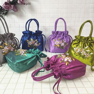 Technicolorepic Túi xách nữ nhỏ kiểu dáng xô, có quai xách phía trên, kiểu dáng dân tộc, thêu hoa, dây rút TEC