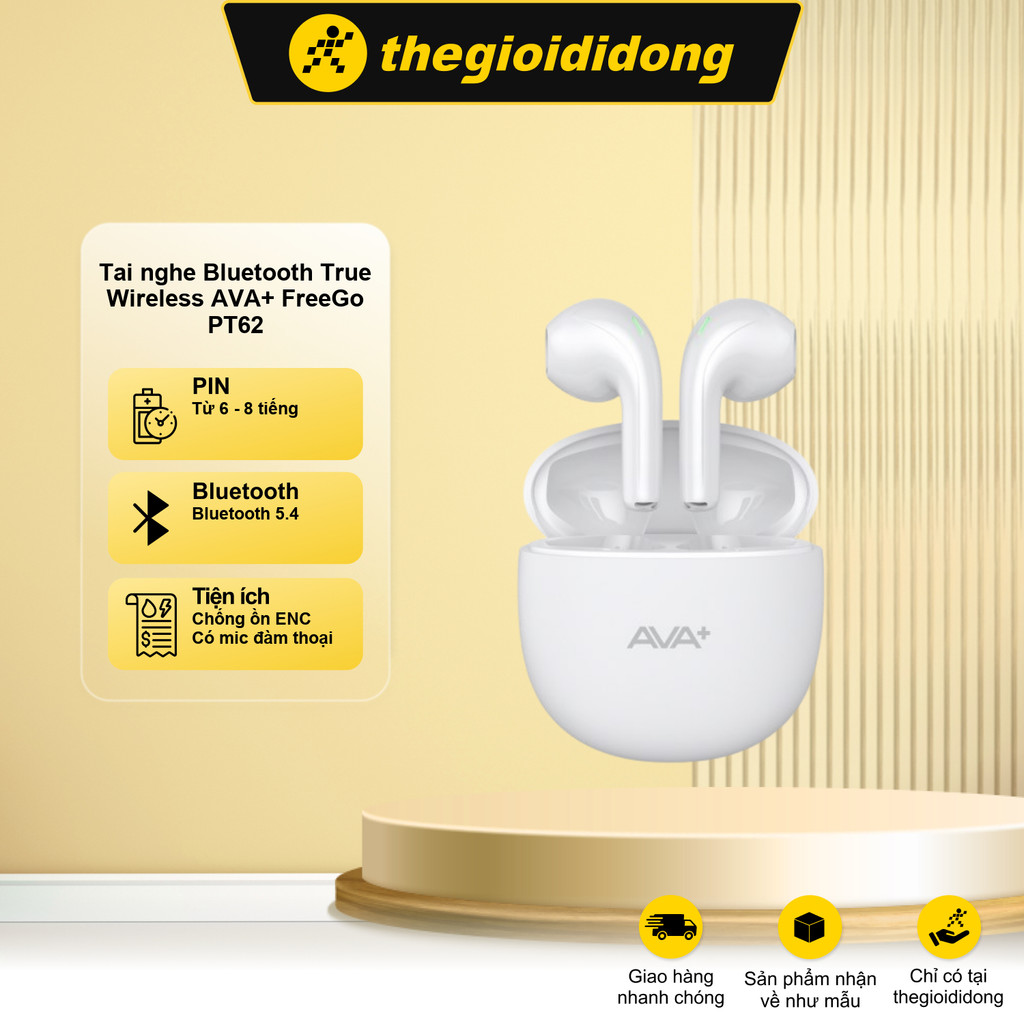 Tai nghe Bluetooth True Wireless AVA+ FreeGo PT62 - Hàng chính hãng
