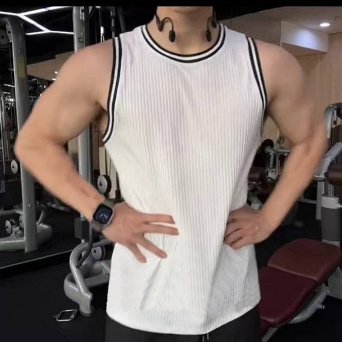 【Ready Stock】 Quick-Drying Sports Vest Men's Solid Color Striped Muscle Iron Dog Training Basketball