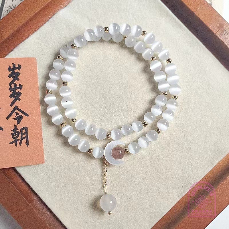 Vòng tay đính cườm hình tròn đôi Opal tự nhiên Vòng tay nữ Vòng tay cao cấp Vòng tay pha lê tự nhiên