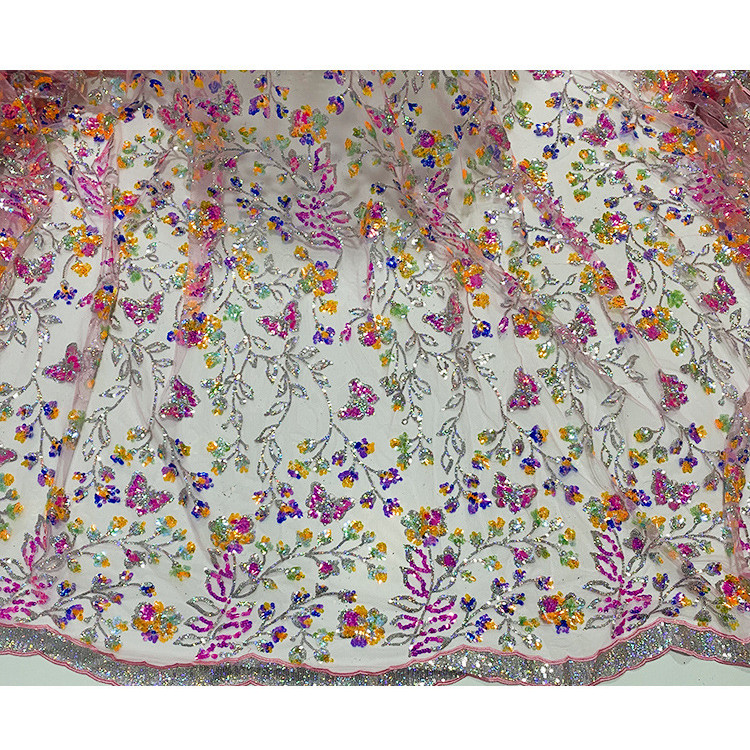 1yard * 1.3M Đầm gạc thêu hoa lấp lánh màu vải sequin