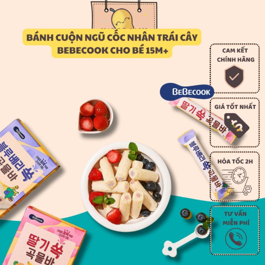 Bánh Cuộn Ngũ Cốc Ăn Dặm BeBecook Vị Trái Cây Hữu Cơ Cho Bé 15M+ Hộp 40gr  - MangoBaBy