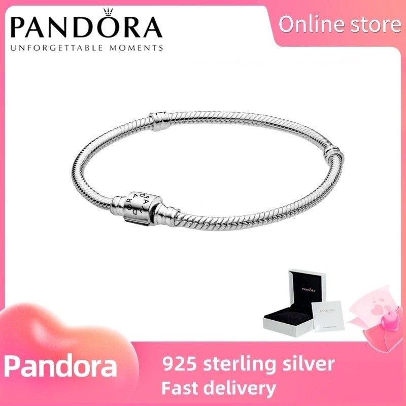 PANDORA bạc 100% S925 [598816C00] Vòng tay dây chuyền rắn Pandora Moments Barrel