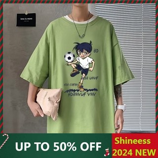 [Shineess] Mùa hè phong cách Nhật Bản Phim hoạt hình Thám tử lừng danh Conan Áo thun dáng rộng và thoải mái với vải mềm Áo thun ngắn tay phong cách đại học Áo thun nam cỡ lớn