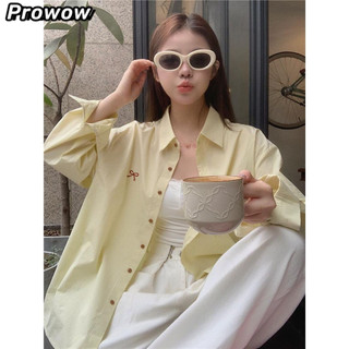 Prowow Áo Sơ Mi nữ áo kiểu nữ hàn quốc Tối giản sang trọng Tinh tế Phong cách WCS2440MT3 15Z240413