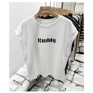 100% Cotton 200g Boutique Áo thun không tay cổ tròn dáng rộng phiên bản Hàn Quốc Áo in hình dành cho nữ