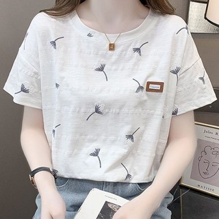 Áo thun Cotton ngắn tay màu trắng thông thường dành cho nữ Mùa hè mới Giảm béo vai dáng rộng tay ngắn Thiết kế hàng đầu Sense Niche Áo thun cổ tròn thời trang Top S7DB