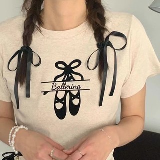 Now / hàn quốc Dongdaemun nhiều hơn Bowknot Giày Ballet Flocking In Slim-fit Áo thun ngắn tay Top