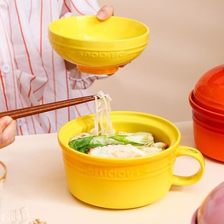 Màu sắc ăn liền bát gốm sinh viên căng tin bát cơm lò vi sóng tròn dung tích lớn bát gốm có nắp tay cầm